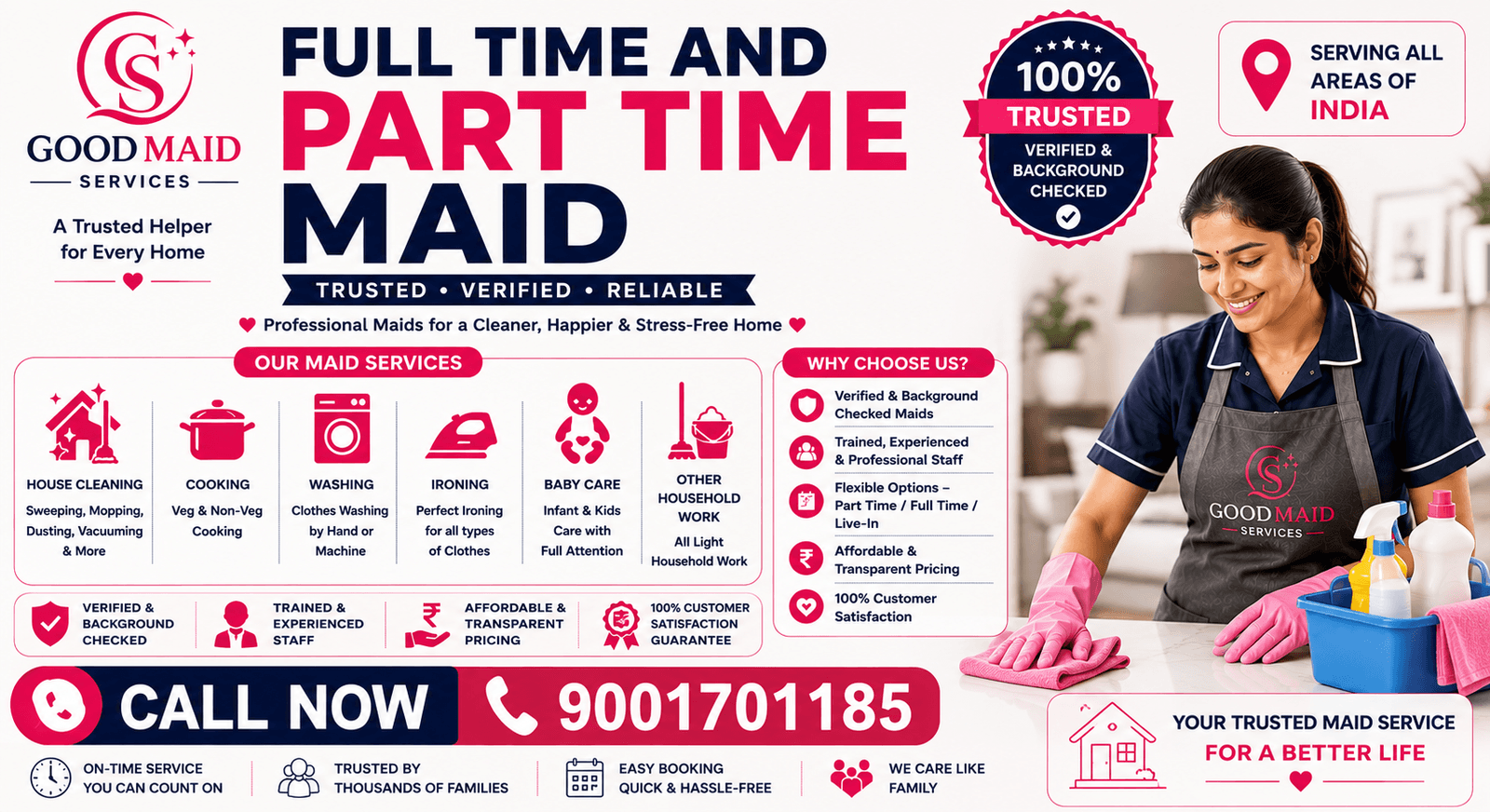 Full Time and Part Time Maid/Bai Services In Hyderabad