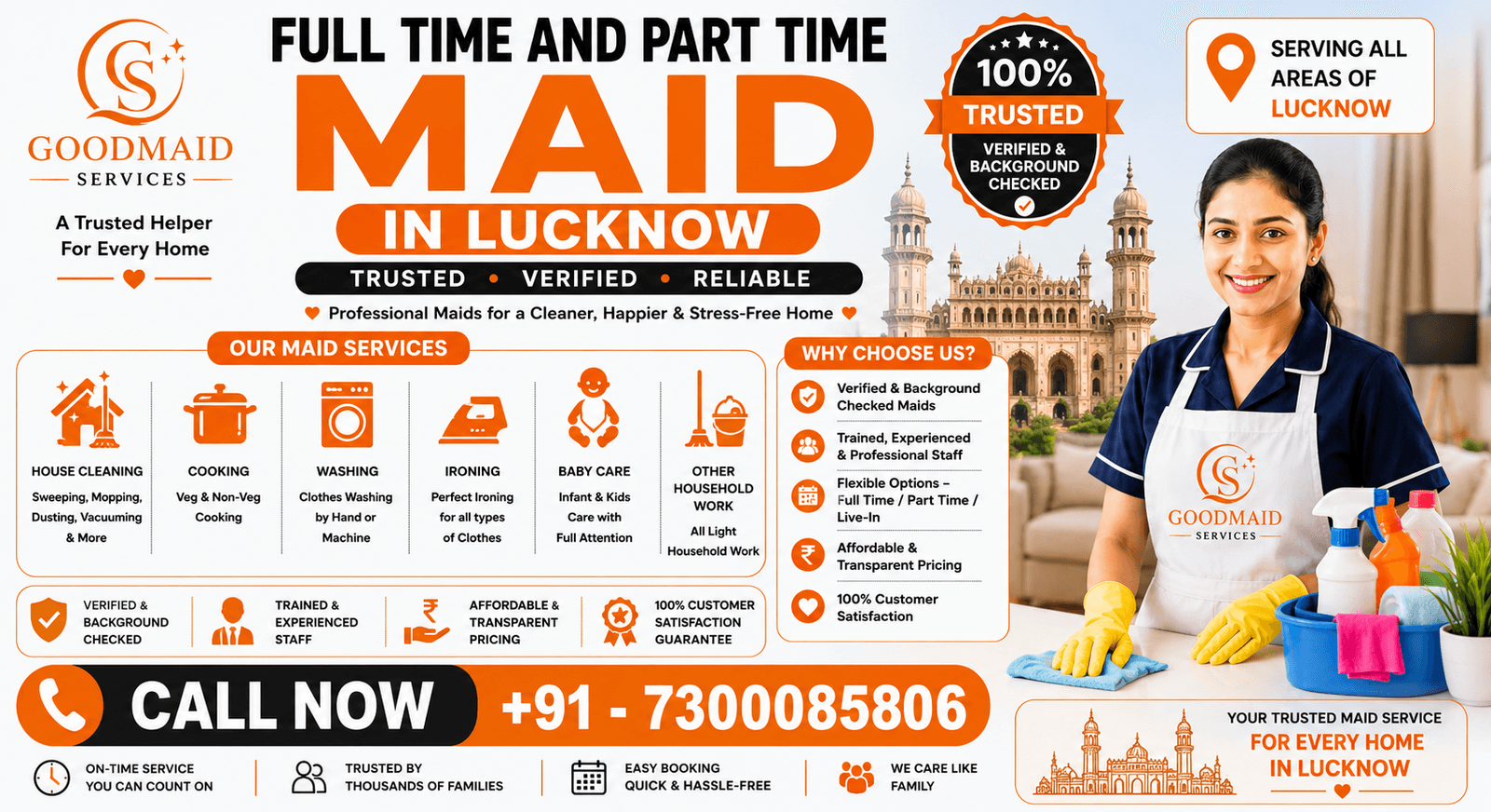 Full Time and Part Time Maid/Bai Services In Lucknow