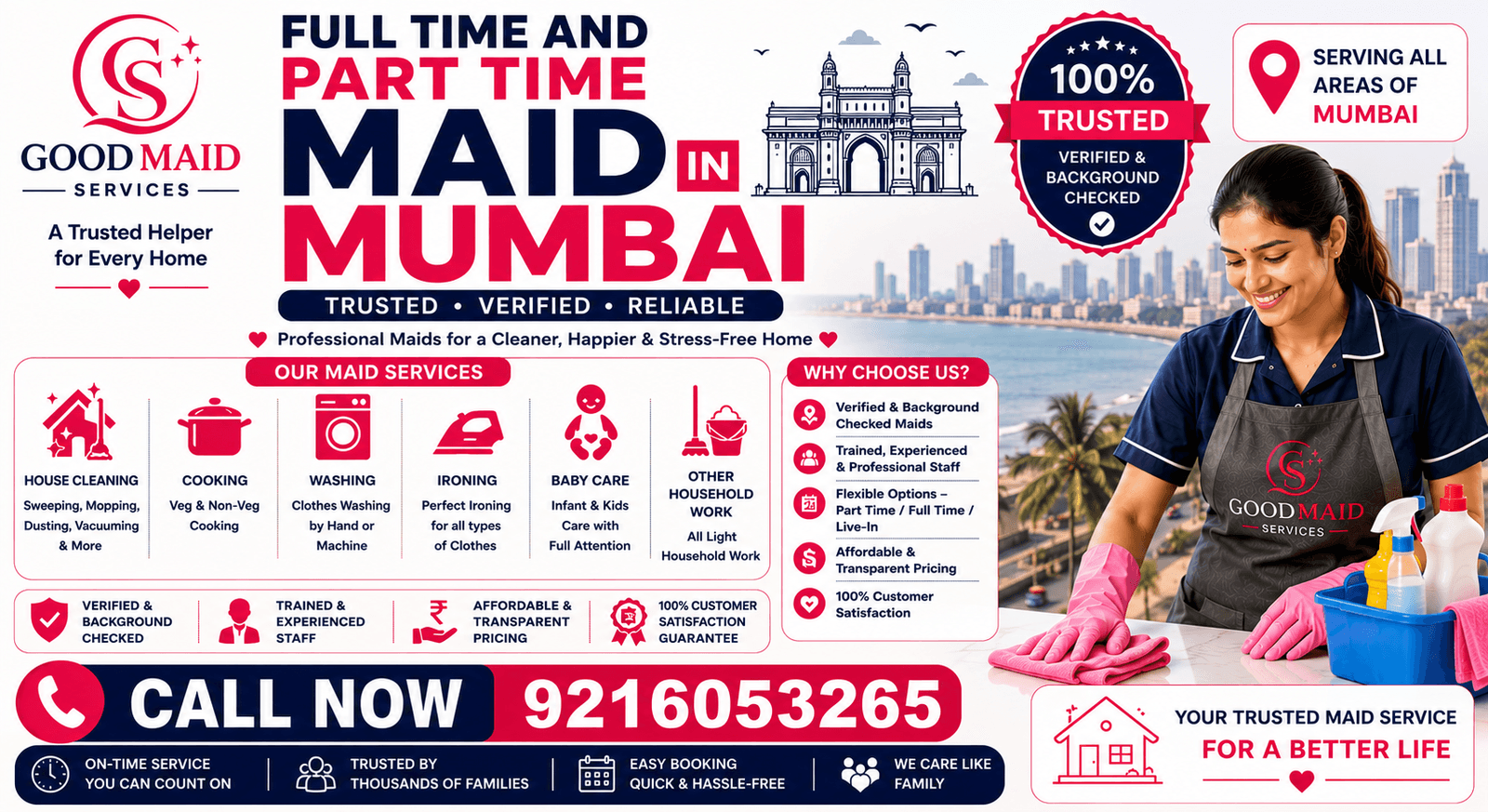 Full Time and Part Time Maid/Bai Services In Mumbai