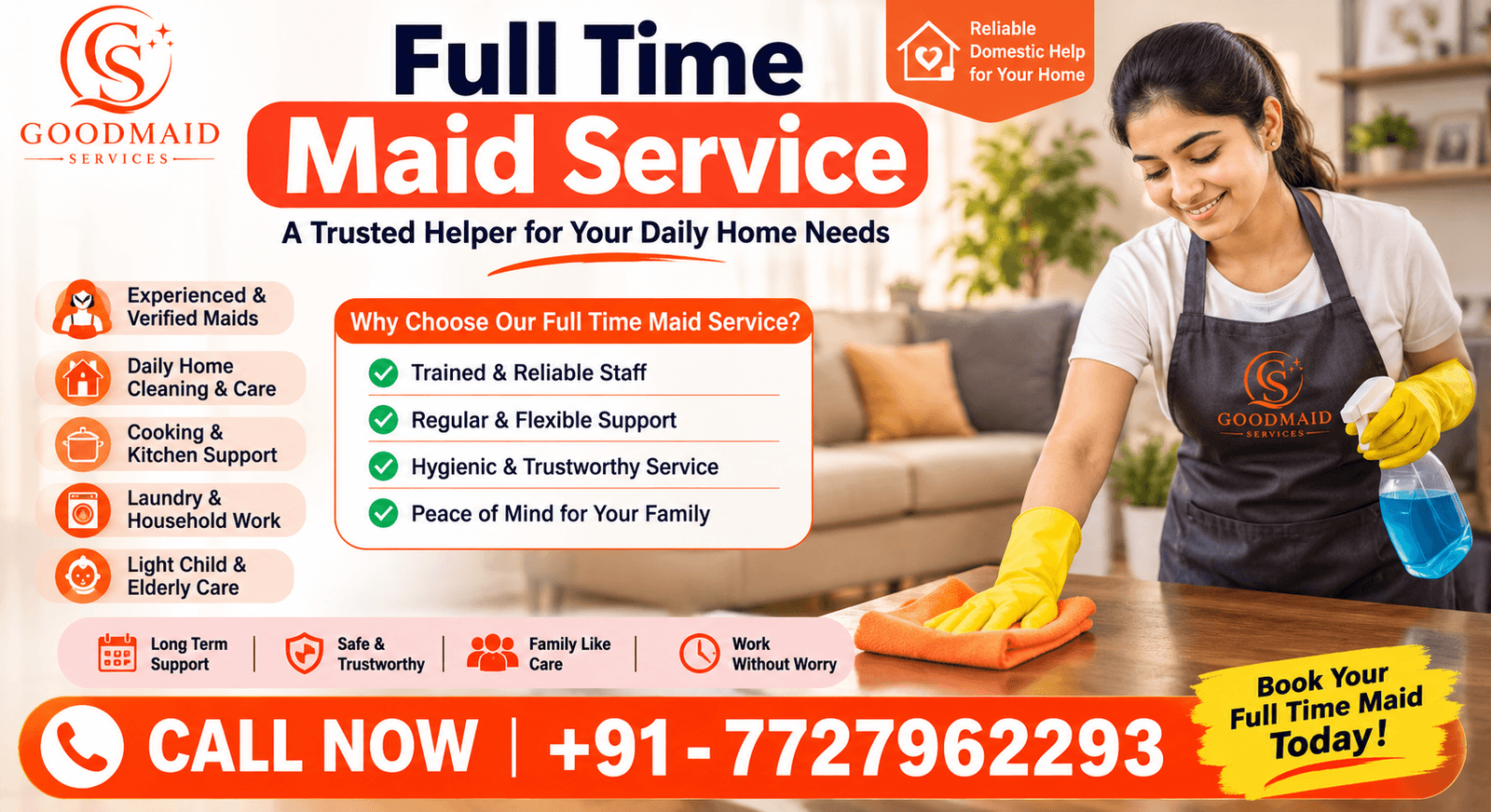 Full time Maid Service | Maid Agency in Gurgaon | Good Maid Services India