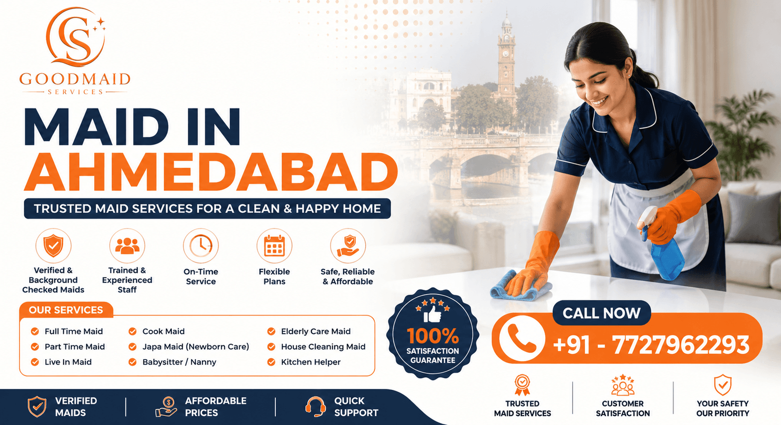 Maid in Ahmedabad: Full-Time & Part-Time House Maids | Good Maid Services India