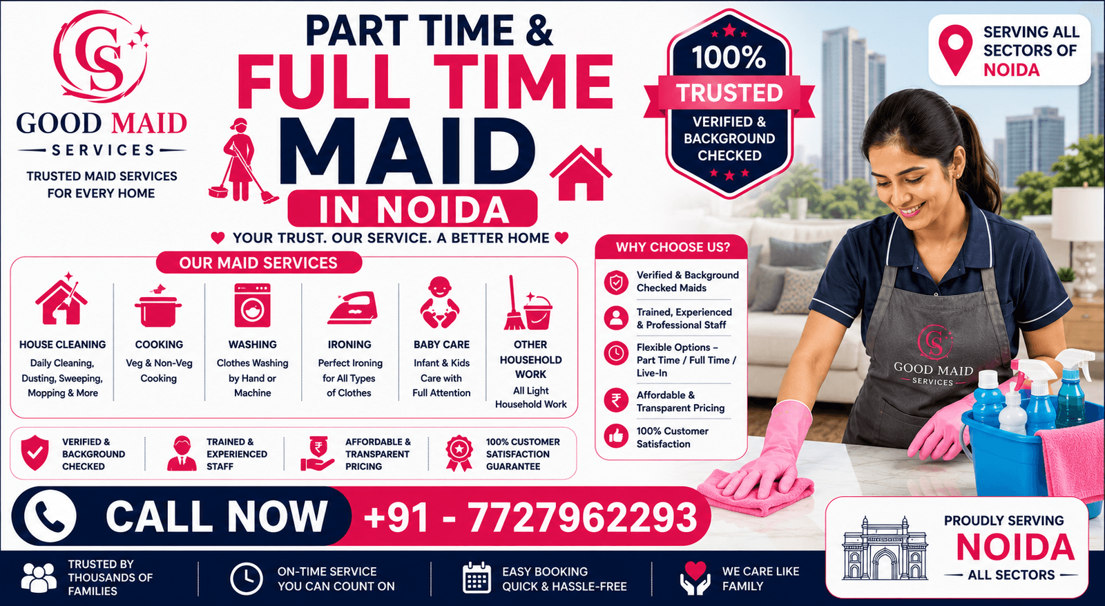 Part time & Full time Maid/Bai Services in Noida | Good Maid Services India
