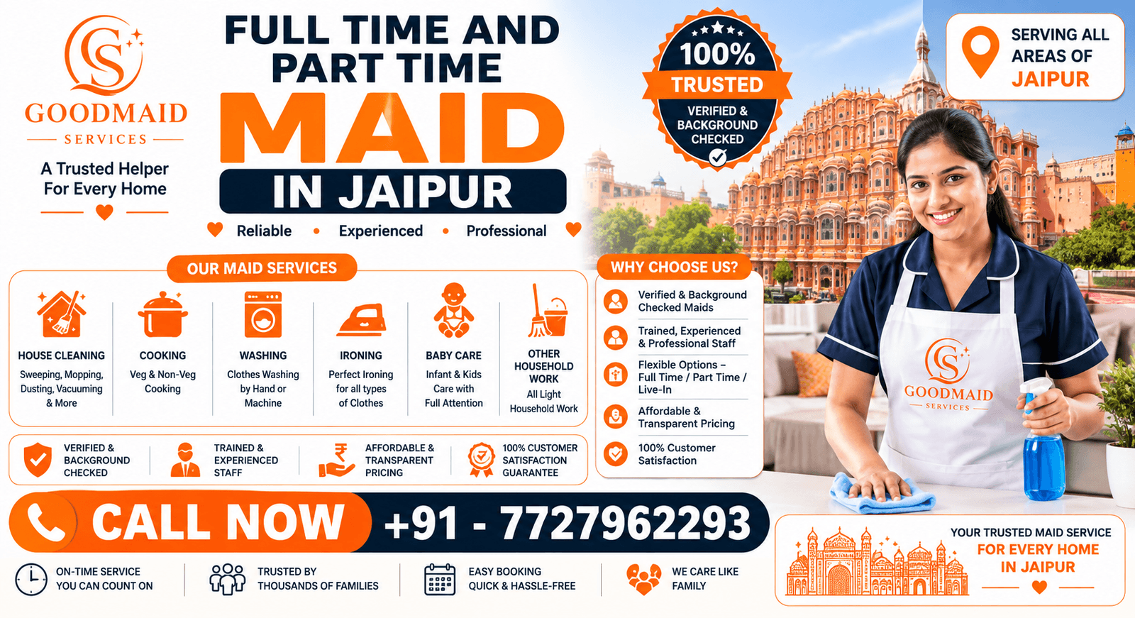 Full time and Part time Maid/Bai Services In Jaipur