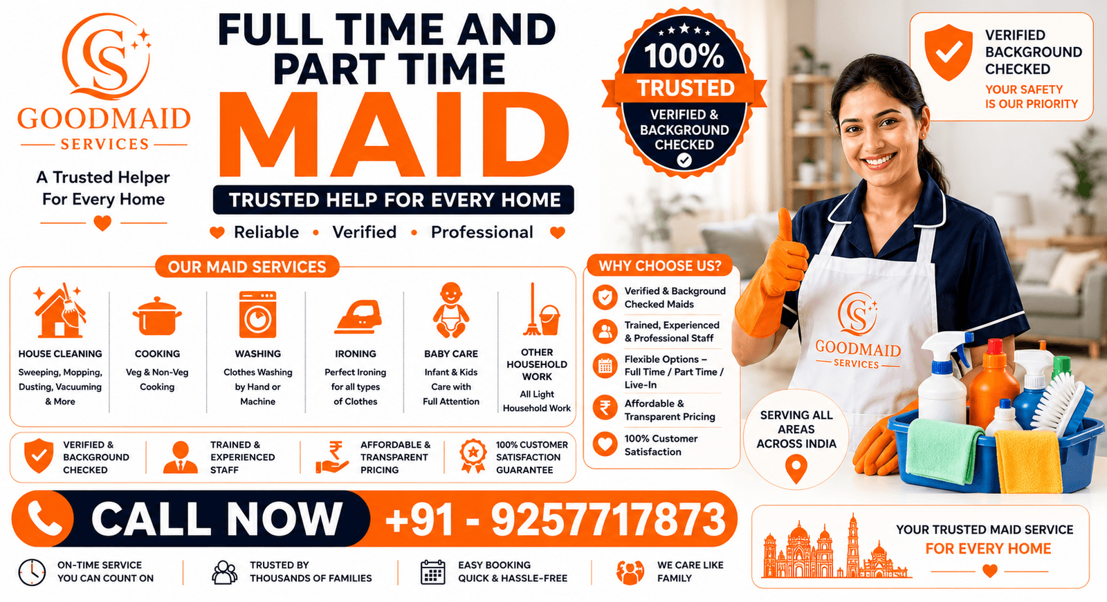 Full time and Part time Maid/Bai Services In Bangalore