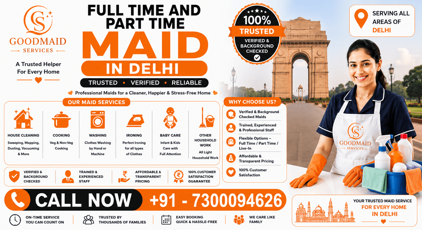 Full time and Part time Maid/Bai Services In Delhi